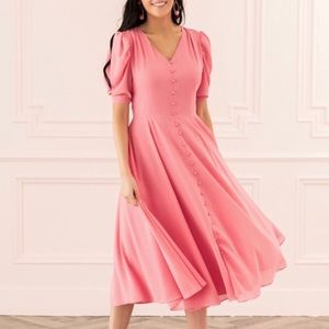 Rachel Parcell Pink Puff Sleeve Romantic Dress